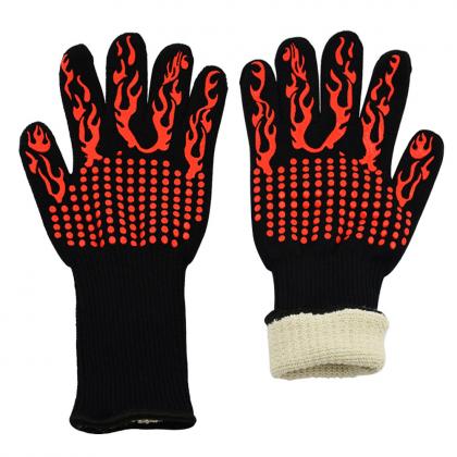 LifBetter 1 Pair of Grilling Cooking BBQ Gloves Heat Resistant 932°F/500°C Hot Kitchen Baking Microwave Grill Oven Gloves Mitts for Left Hand and Right Hand Protection