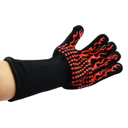 LifBetter 1 Pair of Grilling Cooking BBQ Gloves Heat Resistant 932°F/500°C Hot Kitchen Baking Microwave Grill Oven Gloves Mitts for Left Hand and Right Hand Protection