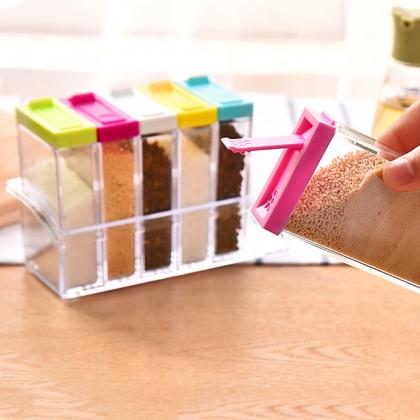 LifBetter Set of 6 Spice Shaker Seasoning Box Kitchen Condiment Bottle Jar Storage Container with 2 Kinds of Outlet Holes