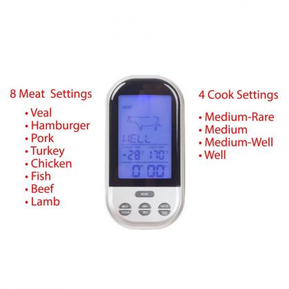 LifBetter Digital Wireless BBQ Thermometer for Food Kitchen Cooking Meat with Timer Temperature Alarm and Wide Temperature Range