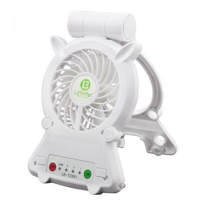 LifBetter USB Desk Fan with 2200mAh Rechargeable Battery, 3 Speeds, 1 LED Light and Foldable Stand Holder, Cooling Pad and Power Bank for Phones, Tablets